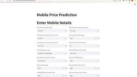 Mobile Price Prediction · Streamlit