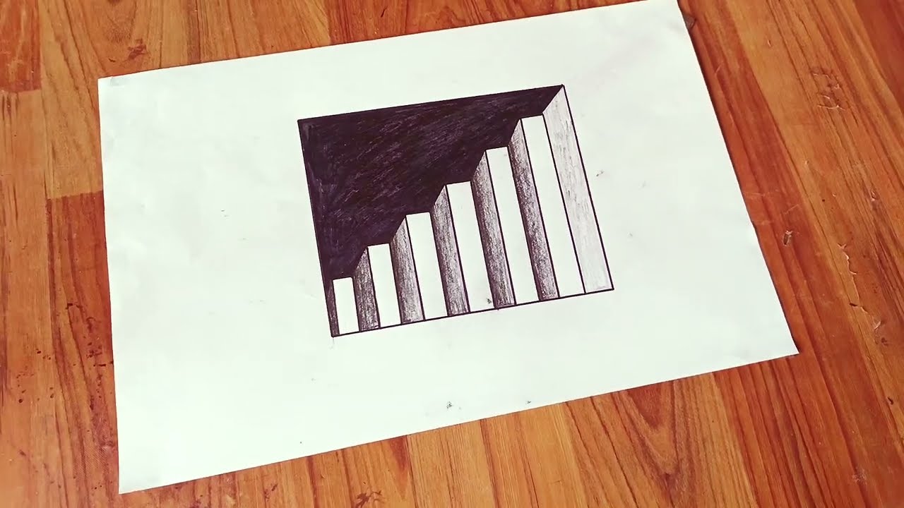 Easy 3d shading drawing on paper stairs - 3डी चित्र 3 boyutlu çizimler! 
