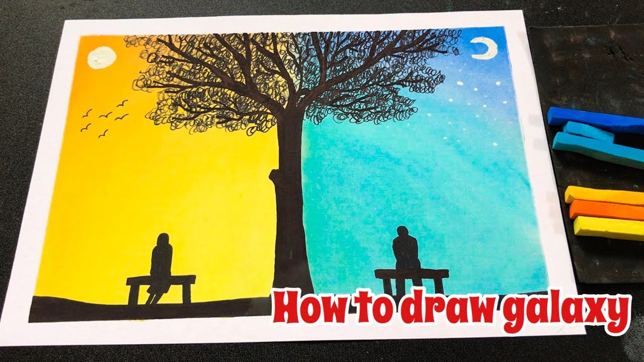 how to draw galaxy day and night - YouTube