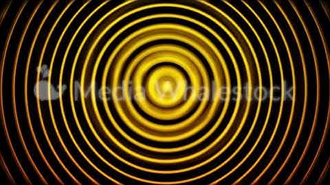 Golden radio wave, radar or sonar, hypnotic effect, seamless loop. Animation. Rotating bright yellow