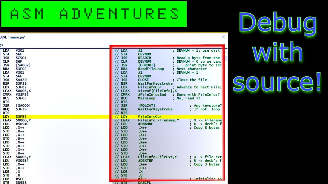 Debugging your CoCo assembly with the original source - YouTube
