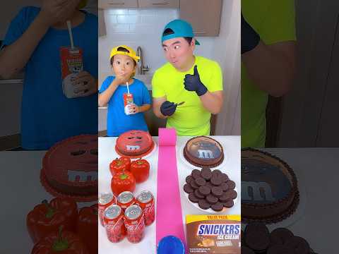 M&M's red foods vs chocolate foods ice cream challenge!🍨 #funny #shorts by Ethan Funny Family
