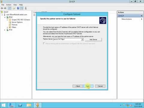 How to configure dhcp failover in server 2012 R2