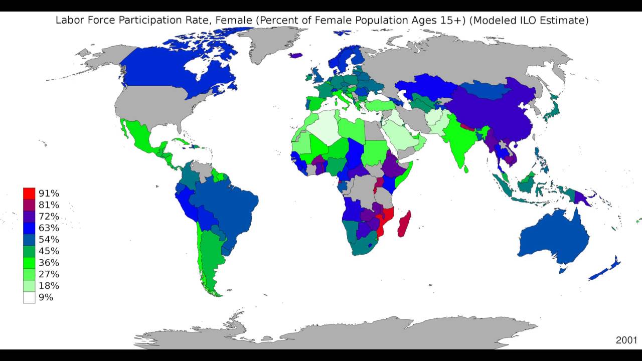 World - Labor Force Participation Rate, Female - Timelapse