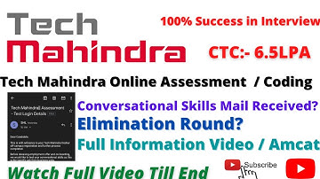 Tech Mahindra Online Assessment Latest Update / Conversational Skills / Elimination Round? #Job