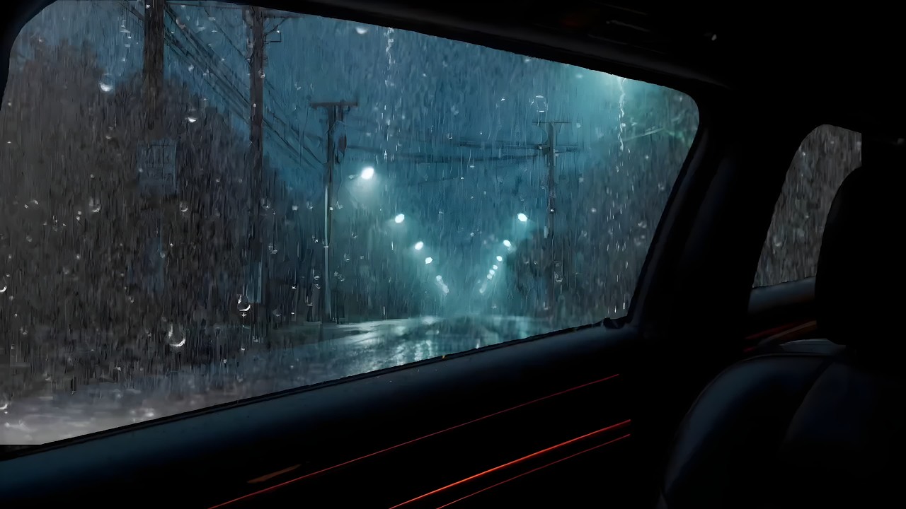 Cozy night rain inside car 🚗 rain sounds in car with thunder | heavy rain sounds for sleeping