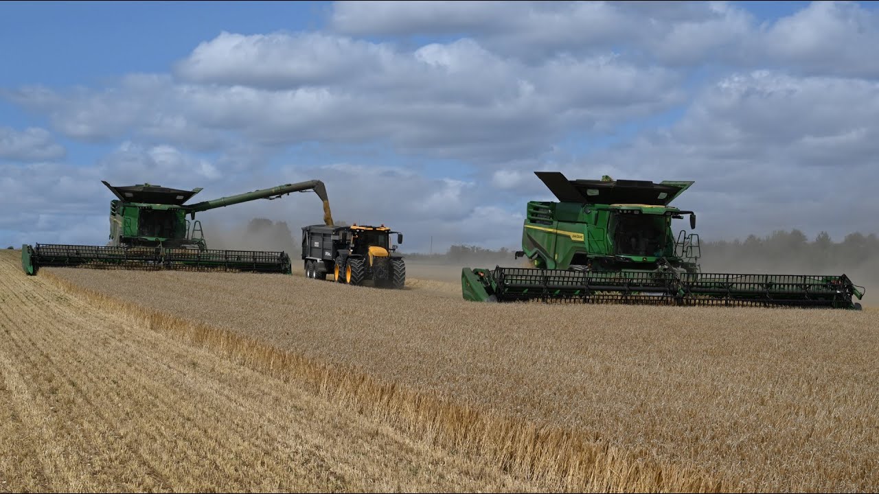 Harvest 2025 - Combining Barley with TWO John Deere X9 1100s and JCB Fastrac 4220 & John Deere 6Rs