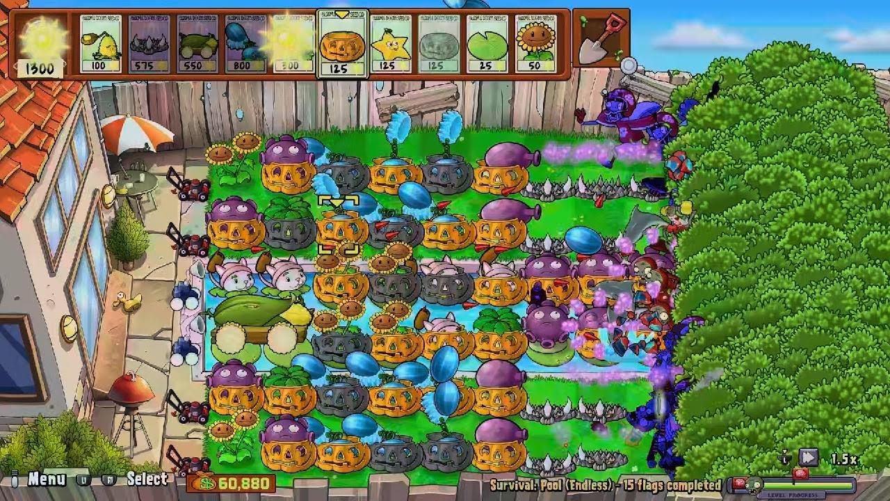 Plants vs. Zombies: Survival Pool ( Endless ) 40 Flags + Completed !!