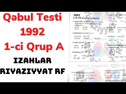 1992 Qəbul 1-ci Qrup A Variantı İzahlar | Riyaziyyat RF | Rəhim Müəllim Fərzili