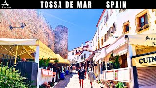 Tossa de Mar, Costa Brava // Old Town and Shopping District // Walking Tour 4K // Hot Day
