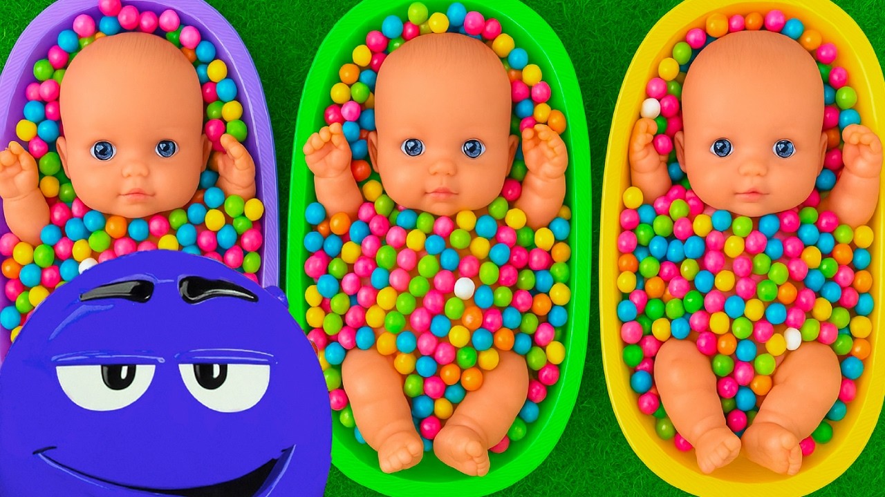 4 Minutes Satisfying with Full of 3 Rainbow BathTubs Candy with M&M's & Magic Slime Cutting Video 10