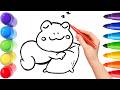 How To Draw cute frog Drawing, Painting &amp; Coloring For Kids and Toddlers_ Child Art 🐋🌈🎨
