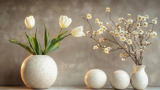 Morning Jazz With Modern TV Art | Ceramic Vases, White Tulip & Olive Branch | Relaxing Screensaver screenshot 1