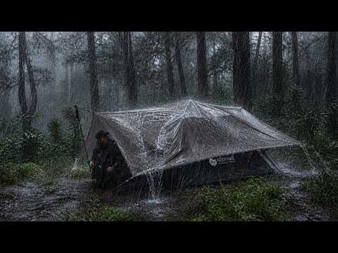 BRUTAL THUNDERSTORM‼️ Hit by a thunderstorm and heavy rain alone ⛈️CAMPING IN THE HEAVY RAIN