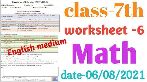 Math class 7 Worksheet 6 || date 6/8/2021/ class 7 Math English medium || class 7th worksheet 6 Math