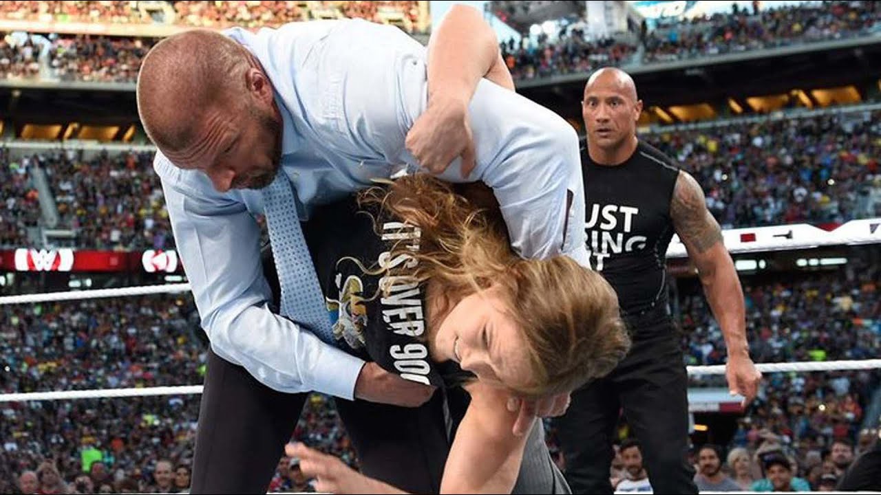 The Rock &amp; Ronda Rousey Destroy Triple H &amp; Stephanie McMahon