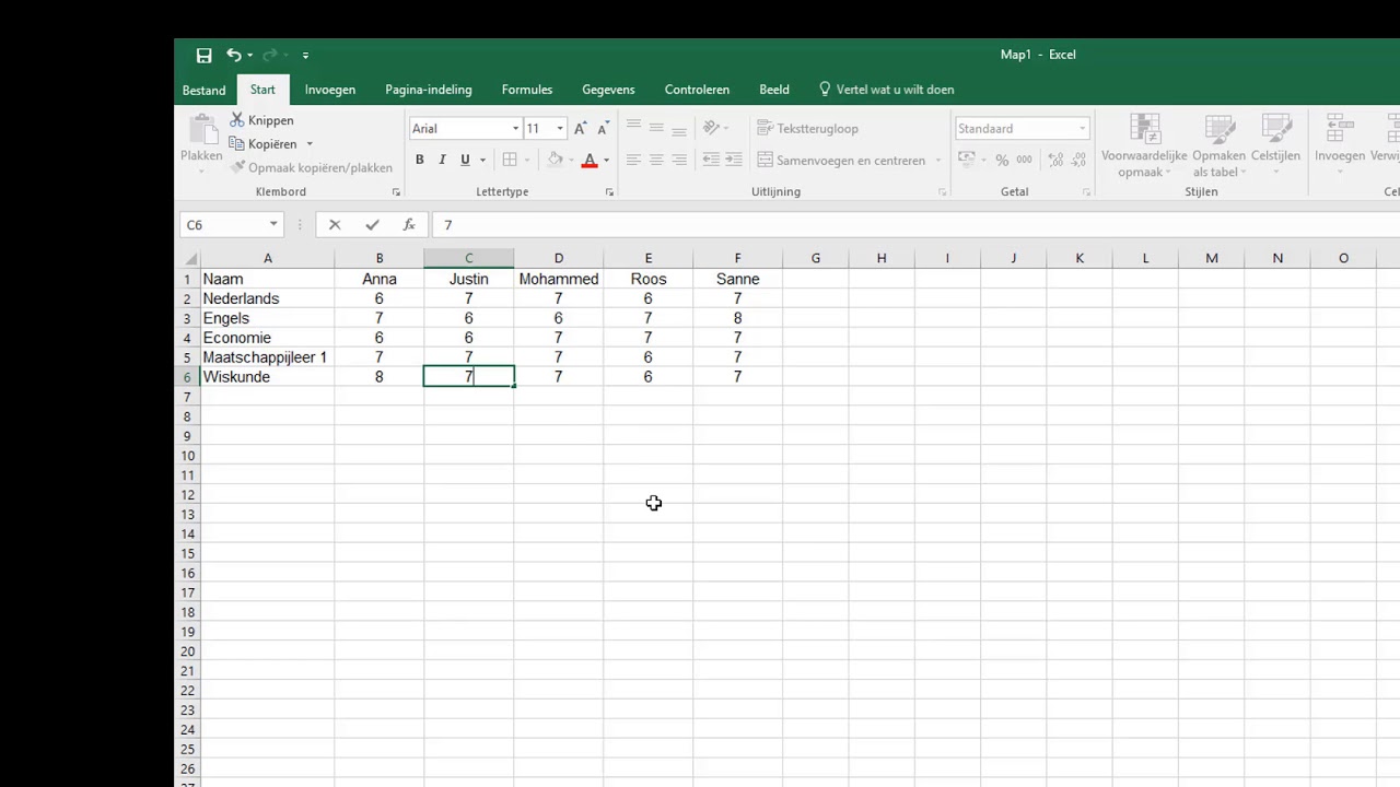 New Tabel maken in Excel