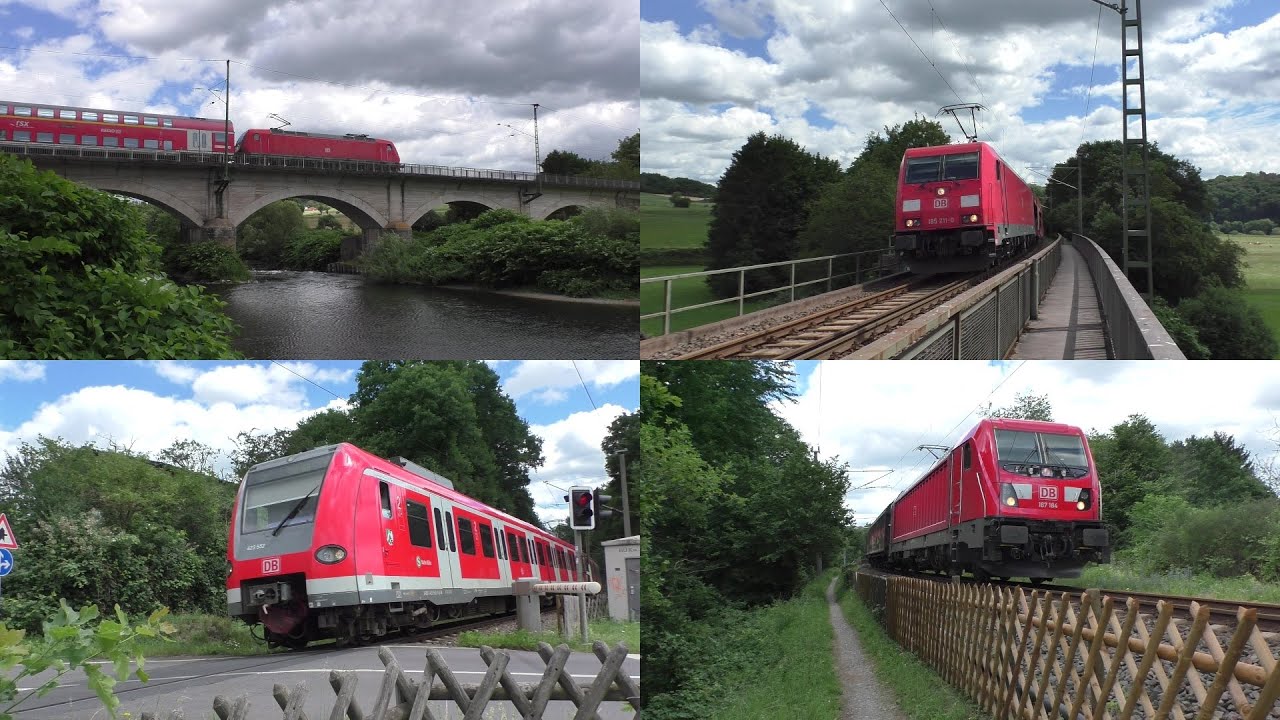 Bahnverkehr bei Blankenberg(Sieg) mit Br 146 + Dostos, Br 423 und Güterzügen mit Br 185, 187 und 193