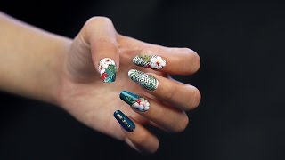 Tropical Flowers Nail Art Design for Summer with Nail Stickers - Step-By-Step Video Tutorial
