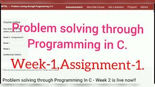 Problem solving through programming in c || Assignment-1 || NPTEL || SWAYAM Profile