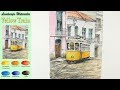 Yellow Train - Drawing Landscape watercolor (wet-in-wet. Arches rough) NAMIL ART