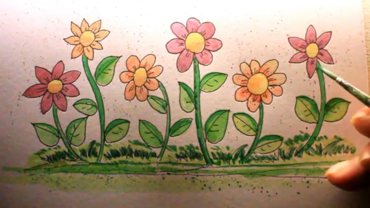 How TO Draw flower garden step by step/flower garden drawing - YouTube