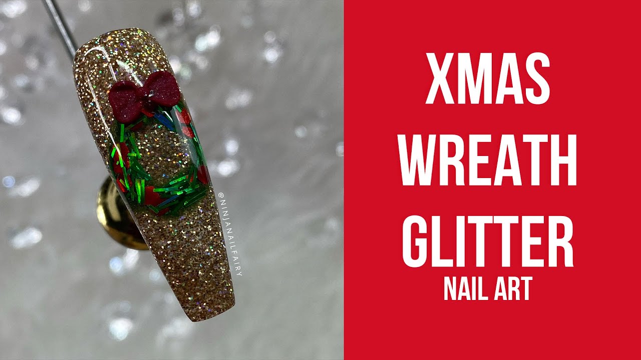 Christmas Wreath SiMPLE Glitter Acrylic Nail Demo 🎁