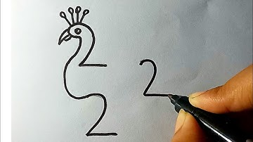 How To Turn Number 222 Into Peacock | How To Draw Peacock With Number 222 | Peacock Drawing Easy