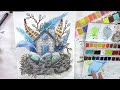 Mix media spring  nests painting tutorial