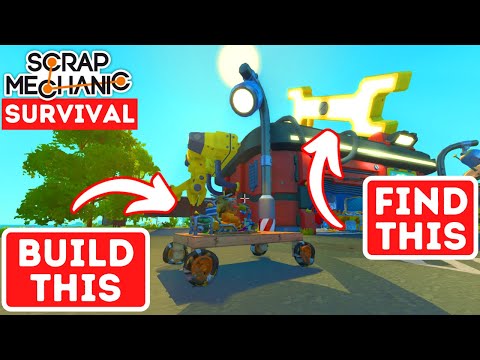 Basic Scrap Mechanic Survival car assembled with a chassis, wheels, engine, and steering connections