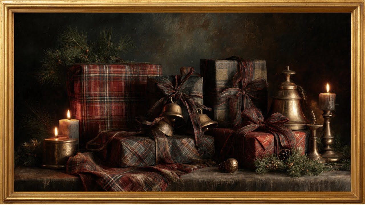 Ralph Lauren Christmas Presents | Luxe Plaid Holiday Frame TV Art