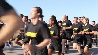 Army medics take  an Army Physical Fitness Test