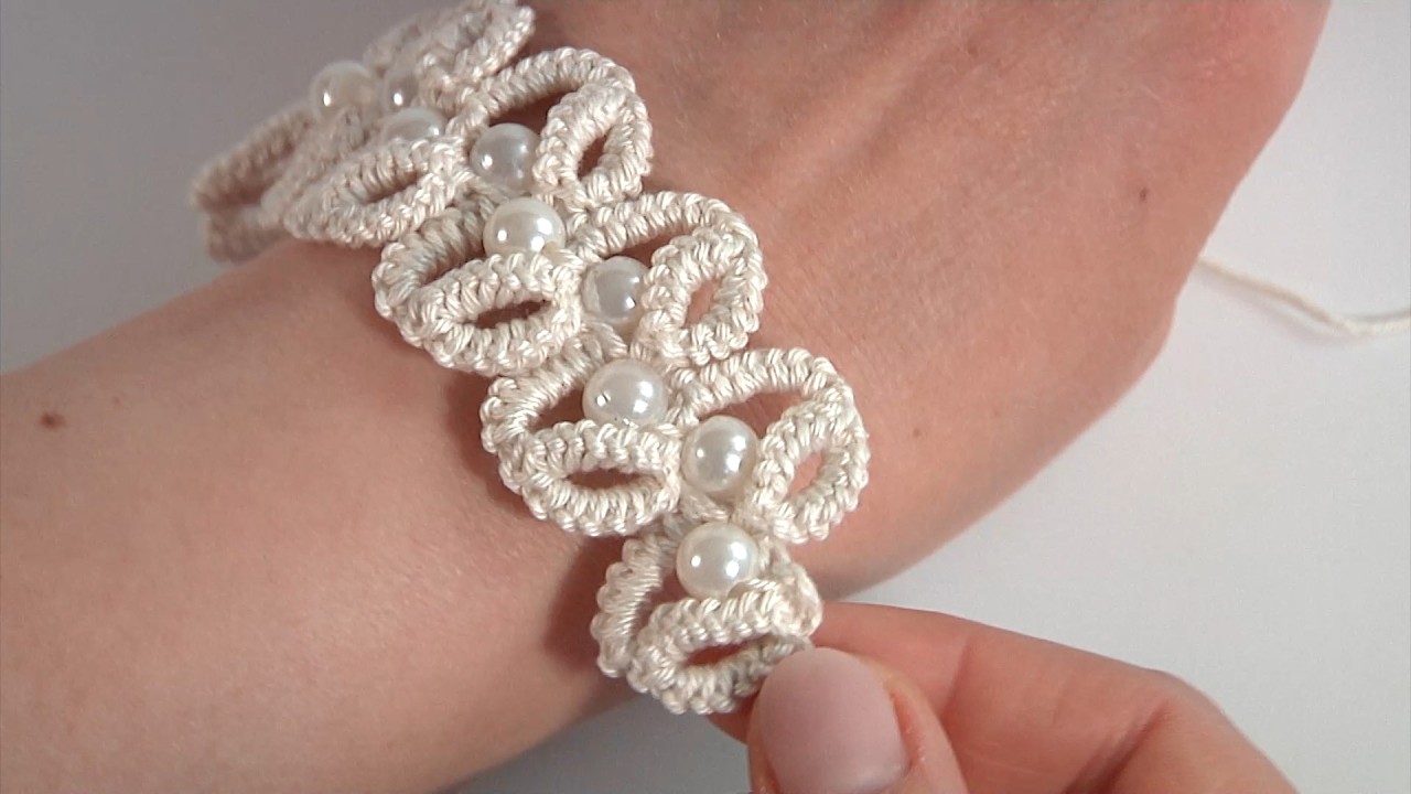 Magic Crochet! How to Crochet Elegant Tape with White Mother of Pearl Beads Round/Author's Design