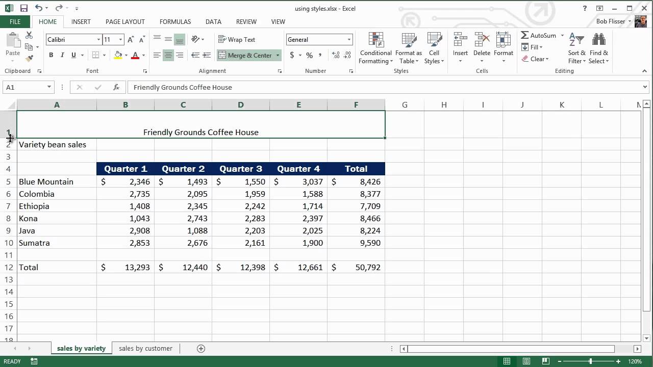 How do you style a spreadsheet?