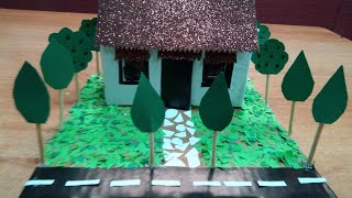 إنجاز منزل كرتوني صغير وسهل مع طريقة صنع الأشجار والعشب
