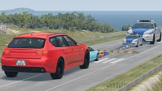 Big \& Small Cars vs Giant Police vs Speed Bump BeamNG.Drive