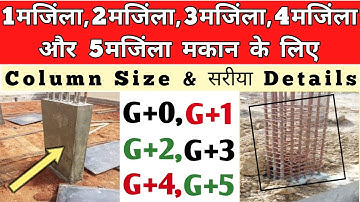 Column size and sariya details for 1 storey,2 storeys,3 storeys, 4 storeys & 5 storey  house