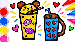 🧸🥤 Cute Bear Drink & Heart Cup! 🎨 Draw, Colour & Decorate | Fun Art for Kids