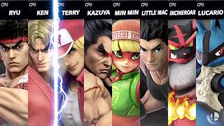 Super Smash Bros. Ultimate - Ryu\/Ken\/Terry\/Kazuya\/Min Min\/Little Mac\/Incineroar\/Lucario (Lv. 9 CPU)