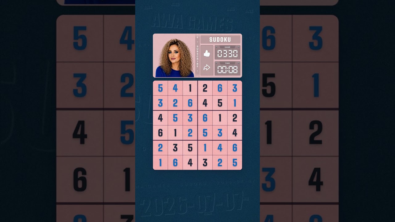 LinkedIn Mini Sudoku #330 solved board for July 7, 2026, 6x6 grid