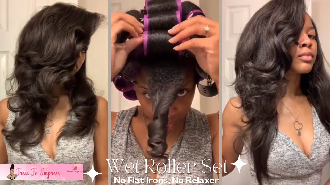 HOW TO STRAIGHTEN NATURAL HAIR WITHOUT HEAT DAMAGE | MAGNETIC ROLLER SET ON NATURAL HAIR