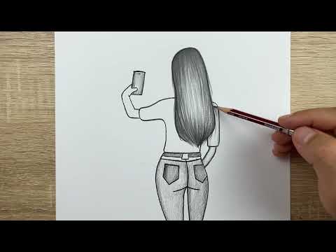 Fotograf çeken kız çizimi Arkası dönük kolay kız resmi nasıl çizilir