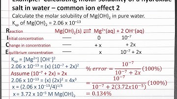 CHEM 201: Calculating molar solubility of a hydroxide salt in water – common ion effect 2