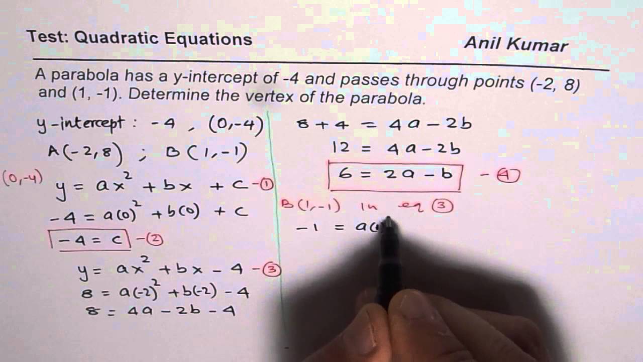 Find the vertex of the quadratic equation with three points - YouTube