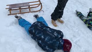 Person Falls off Sled as Handle Breaks After Hitting Bump - 1195620