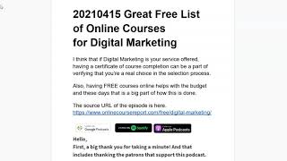 20210415 Great Free List of Online Courses for Digital Marketing