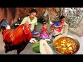 Full red cuontry chicken curry cookingeating by santali tribe familyrural village orissa
