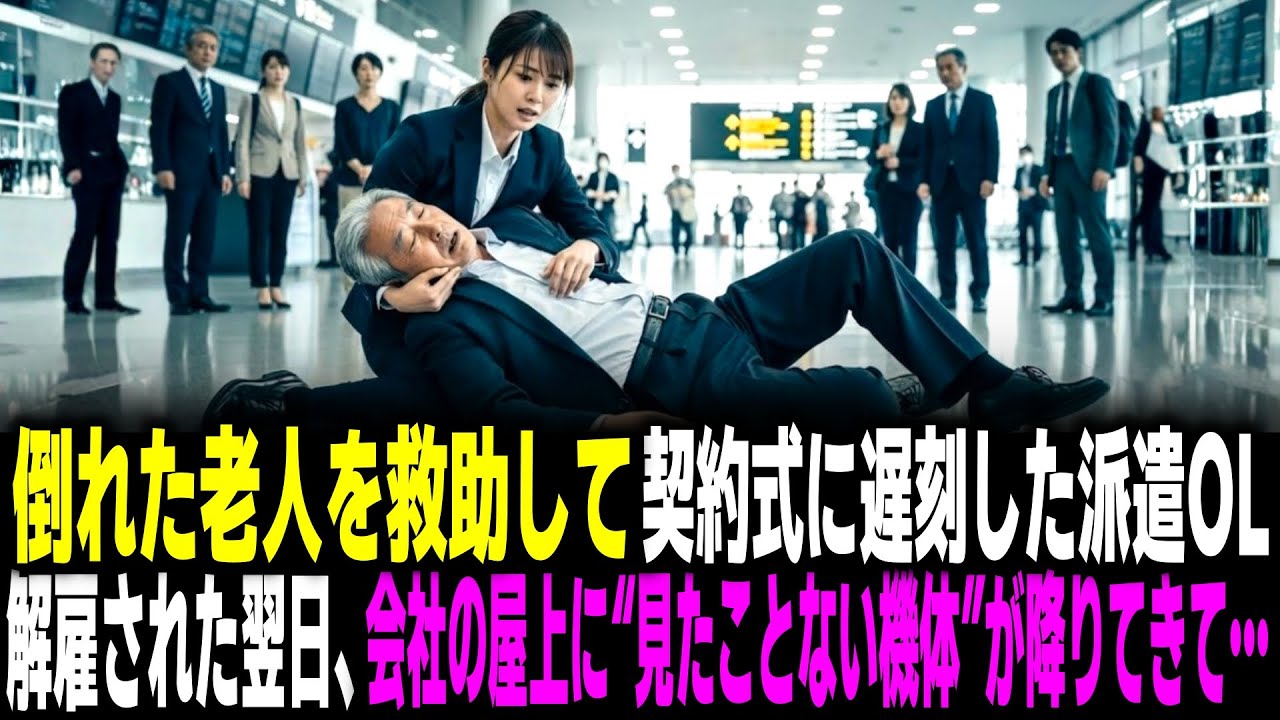 空港で倒れた老人を助けて100億円の契約締結式に遅刻した派遣OL。解雇された翌日、会社の屋上に“見たことない機体”が降りてきて——
