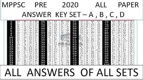 MPPSC PRE 2020 ANSWER KEY ALL SETS | MPPSC PRE 2020 ANSWER KEY| ANSWER KEY OF MPPSC PRE 2020|25 JULY