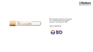 BD Vacutainer tube for Urinalysis 16 x 100mm with Hemogard closure 11ml Pack of 100 364915 BD Vacutainer tube for Urinalysis 16 x 100mm with Hemogard closure 11ml Pack of 100 364915
